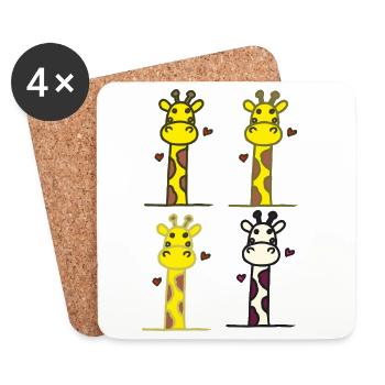 Playful Giraffes with Heart Motifs - Coasters (set of 4) - white - Front