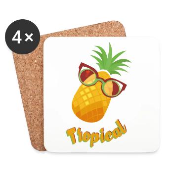 Tropical pineapple with sunglasses - Coasters (set of 4) - white - Front