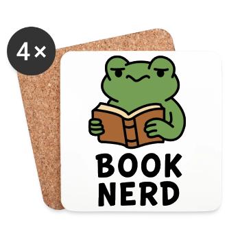 Wise Frog Reading Book Print - Coasters (set of 4) - white - Front