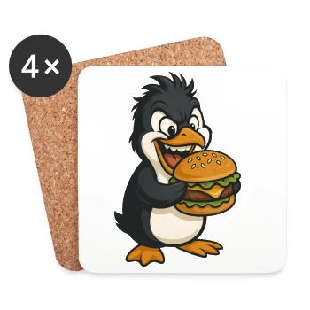 Pingouin frais avec hamburger Cheeseburger Restauration rapide - Dessous de verre (lot de 4) - blanc - Devant