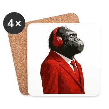 Gorilla im Anzug mit Kopfhörern - Untersetzer (4er-Set) - Weiß - Vorne