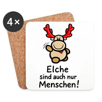 Elch Elmondo: „Elche sind auch nur Menschen!“ :-D - Untersetzer (4er-Set) - Weiß - Vorne