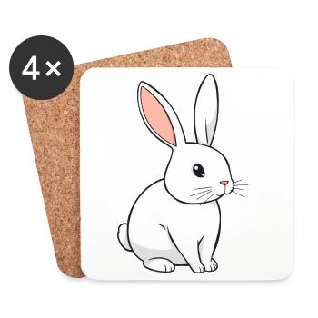 Lapin mignon en illustration minimaliste - Dessous de verre (lot de 4) - blanc - Devant