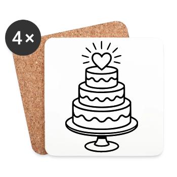 Hochzeit - Hochzeitstorte - Untersetzer (4er-Set) - Weiß - Vorne