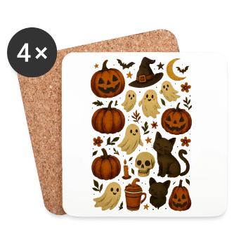 Halloween sweets &amp; spooky motifs - Coasters (set of 4) - white - Front