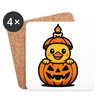 Cute duckling in a pumpkin – Halloween Kawaii - Coasters (set of 4) - white - Front
