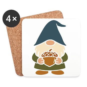 Garden gnome with acorn motif for autumn - Coasters (set of 4) - white - Front