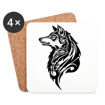 Tatouage Tribal Loup - Dessous de verre (lot de 4) - blanc - Devant