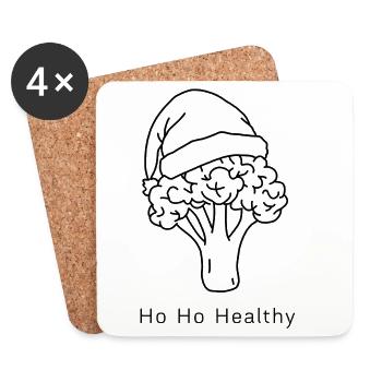 Ho Ho Healthy – Brocoli avec un chapeau de Noël - Dessous de verre (lot de 4) - blanc - Devant