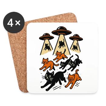 OVNI extraterrestre, chat OVNI, chat rayonnant, cadeau - Dessous de verre (lot de 4) - blanc - Devant