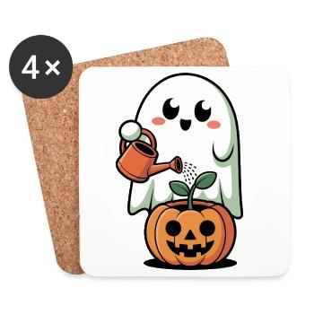 Cute Ghost Pumpkin Halloween Design - Coasters (set of 4) - white - Front