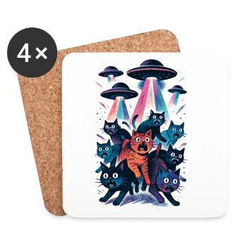 OVNI extraterrestre, chat OVNI, chat rayonnant, cadeau - Dessous de verre (lot de 4) - blanc - Devant