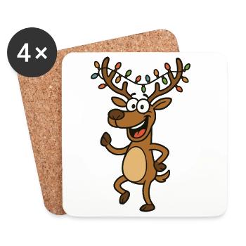 Happy reindeer Christmas motif - Coasters (set of 4) - white - Front