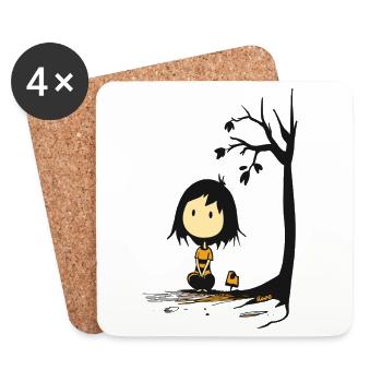 Fille fantasque sous un arbre sans étoiles - Dessous de verre (lot de 4) - blanc - Devant