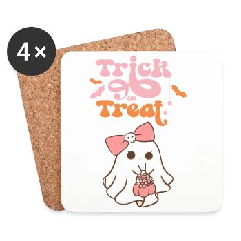 🎃 Trick or Treat – Style 👻🍬 Kawaii - Dessous de verre (lot de 4) - blanc - Devant