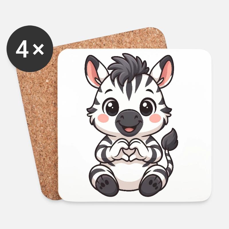 Süßes Zebra mit Herzhänden - Untersetzer (4er-Set) - Weiß