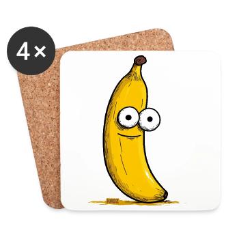 Banane de dessin animé fait de grands yeux - Dessous de verre (lot de 4) - blanc - Devant