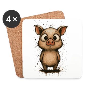 Lustiges Ferkel mit großen Augen – Splash - Untersetzer (4er-Set) - Weiß - Vorne