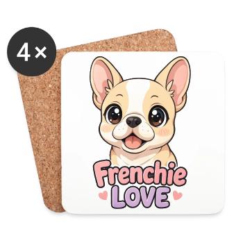 French Bulldog Dog - Frenchie Love - Coasters (set of 4) - white - Front
