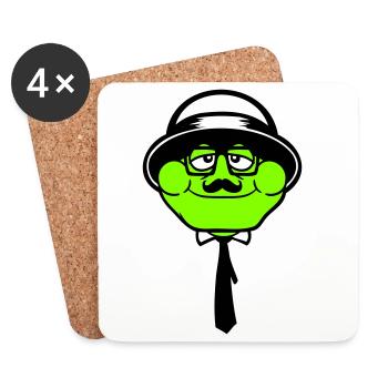 Grenouille Sir Mr. Rich Gangster Lunettes Chapeau Cravate - Dessous de verre (lot de 4) - blanc - Devant