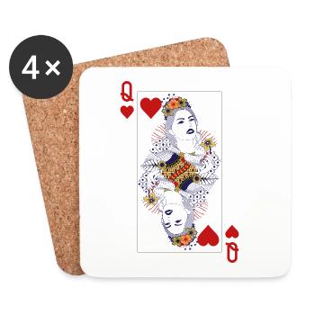 Herzkönigin ♥︎ Spielkarten-Design - Untersetzer (4er-Set) - Weiß - Vorne