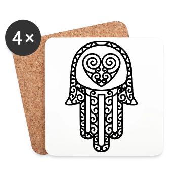Hamsa – Hand of Fatima: Schutz & Glück - Untersetzer (4er-Set) - Weiß - Vorne