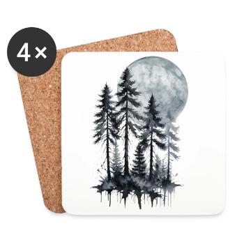 Mondschein Wald Aquarell Silhouette - Untersetzer (4er-Set) - Weiß - Vorne
