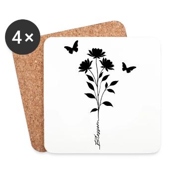 Blütenblume & Schmetterlingssilhouette - Untersetzer (4er-Set) - Weiß - Vorne