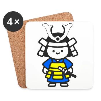 Kawaii Samurai Child in Yellow Blue - Coasters (set of 4) - white - Front