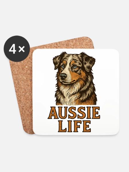 Australian Shepherd Hund - Australian Shepherd - Untersetzer (4er-Set) - Weiß