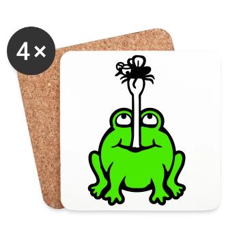 Frosch fängt Fliege Zunge Mücke essen hunger Kröte - Untersetzer (4er-Set) - Weiß - Vorne
