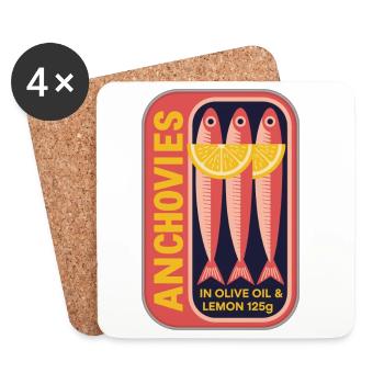 Retro Dosenetikett Anchovy Kunst - Untersetzer (4er-Set) - Weiß - Vorne