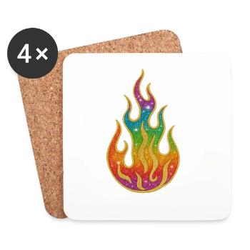 Fire | Rainbow Flame Glitter Splendor - Coasters (set of 4) - white - Front