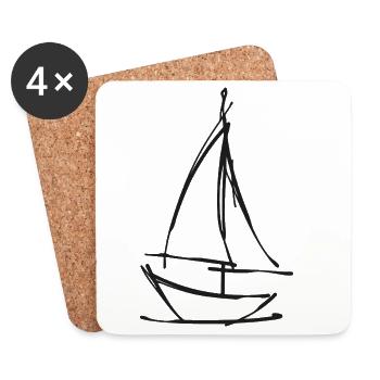 Dessin de voilier – Motif maritime abstrait - Dessous de verre (lot de 4) - blanc - Devant