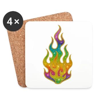 Rainbow Flames Glitter - Coasters (set of 4) - white - Front