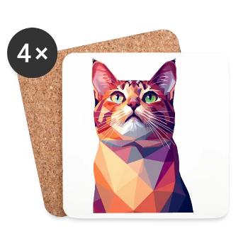 Modern Polygon Cat Art – Colorful Portrait - Coasters (set of 4) - white - Front