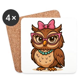 Smart owl with pink glasses - Coasters (set of 4) - white - Front