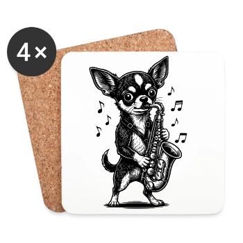Musical Chihuahua Saxophone Art - Dessous de verre (lot de 4) - blanc - Devant
