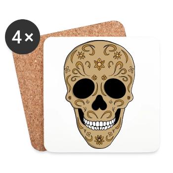 Crâne en sucre floral Dia de los Muertos - Dessous de verre (lot de 4) - blanc - Devant