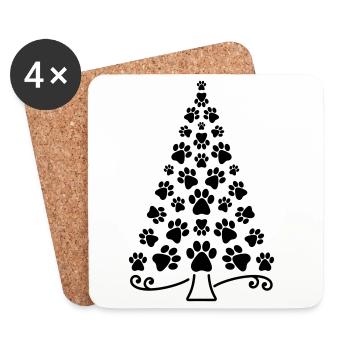 Weihnachtsbaum Pfote Hund Katze Pfoten Christbaum - Untersetzer (4er-Set) - Weiß - Vorne