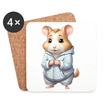 Kuschelheld Hamster Hoodie - Untersetzer (4er-Set) - Weiß - Vorne