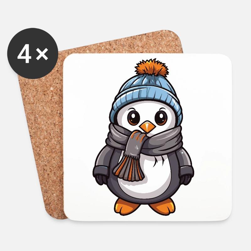 Pinguin Comic Niedlich Winter - Untersetzer (4er-Set) - Weiß