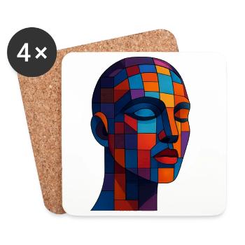 Vibrant Cubist Mosaic Portrait - Coasters (set of 4) - white - Front