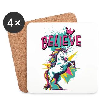 Licorne Foi Vintage Rétro Coloré Moderne Tendance - Dessous de verre (lot de 4) - blanc - Devant