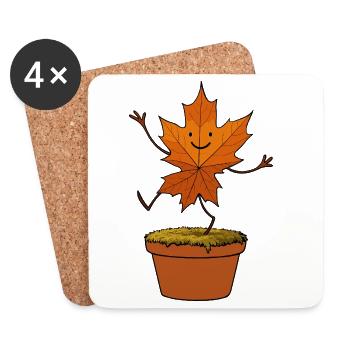 Feuille de bande dessinée Feuille Dansant Woodland Automne Pot Sourire - Dessous de verre (lot de 4) - blanc - Devant