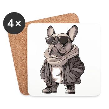 French Buldog Dog Cool Winter - Coasters (set of 4) - white - Front