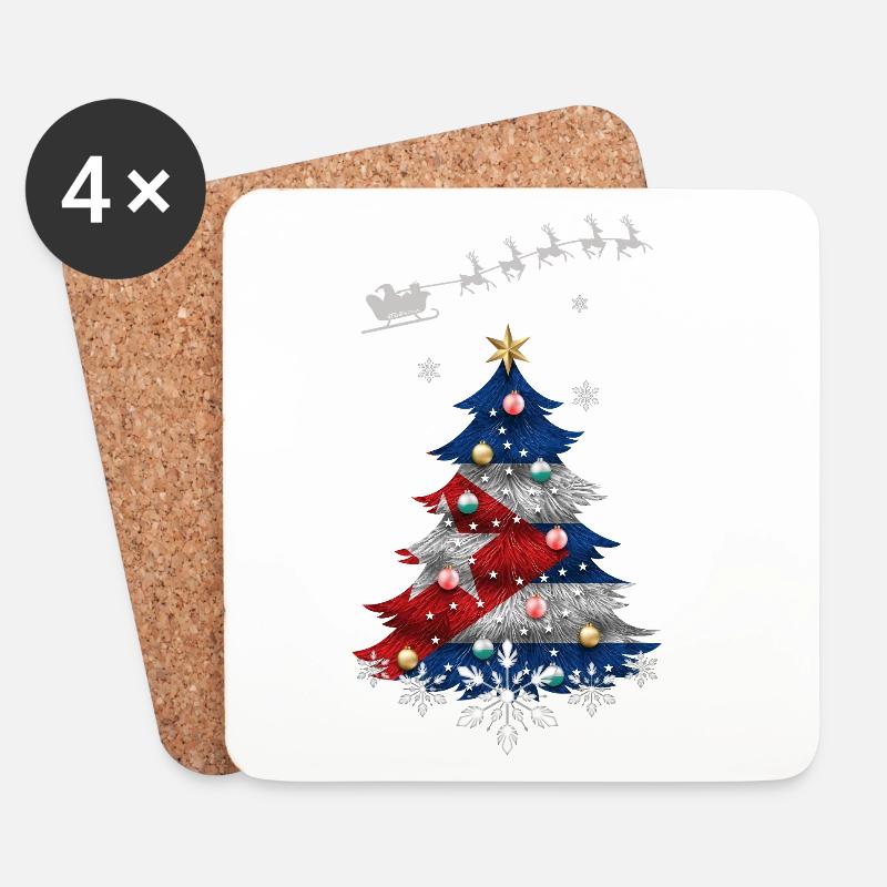 Weihnachtsbaum mit Kuba-Flagge - Untersetzer (4er-Set) - Weiß