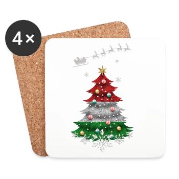 Sapin de Noël avec drapeau hongrois - Dessous de verre (lot de 4) - blanc - Devant