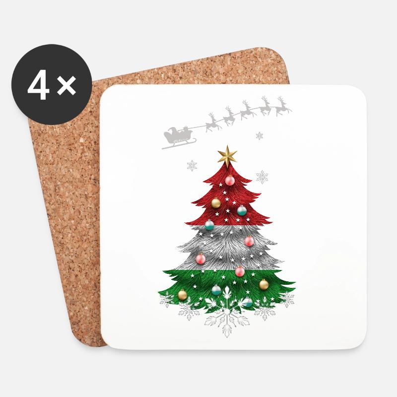 Weihnachtsbaum mit Ungarn Flagge - Untersetzer (4er-Set) - Weiß