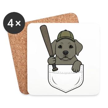 Pocket Player Hund Baseball - Untersetzer (4er-Set) - Weiß - Vorne